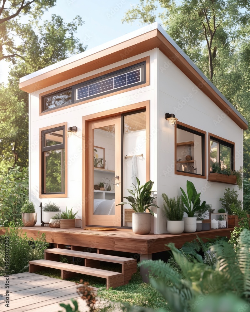 A 3D render of a tiny house with sustainable features, solar panels, and a wooden deck --chaos 20 --ar 4:5 --profile 5toerrp --stylize 150 --v 6.1 Job ID: b0e4b6d8-f99f-44a0-b039-a31d769429fd A 3D render of a tiny house with sustainable features, solar panels, and a wooden deck --chaos 20 --ar 4:5 --profile 5toerrp --stylize 150 --v 6.1 Job ID: b0e4b6d8-f99f-44a0-b039-a31d769429fd