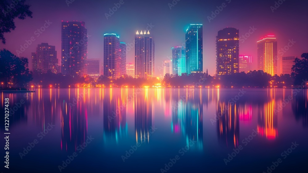Fototapeta premium orlando city skyline night reflection