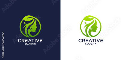 circle beauty Natural women face logo design inspiration
