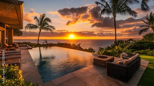 Wallpaper Mural hawaiian sunset luxury villa infinity pool ocean view Torontodigital.ca