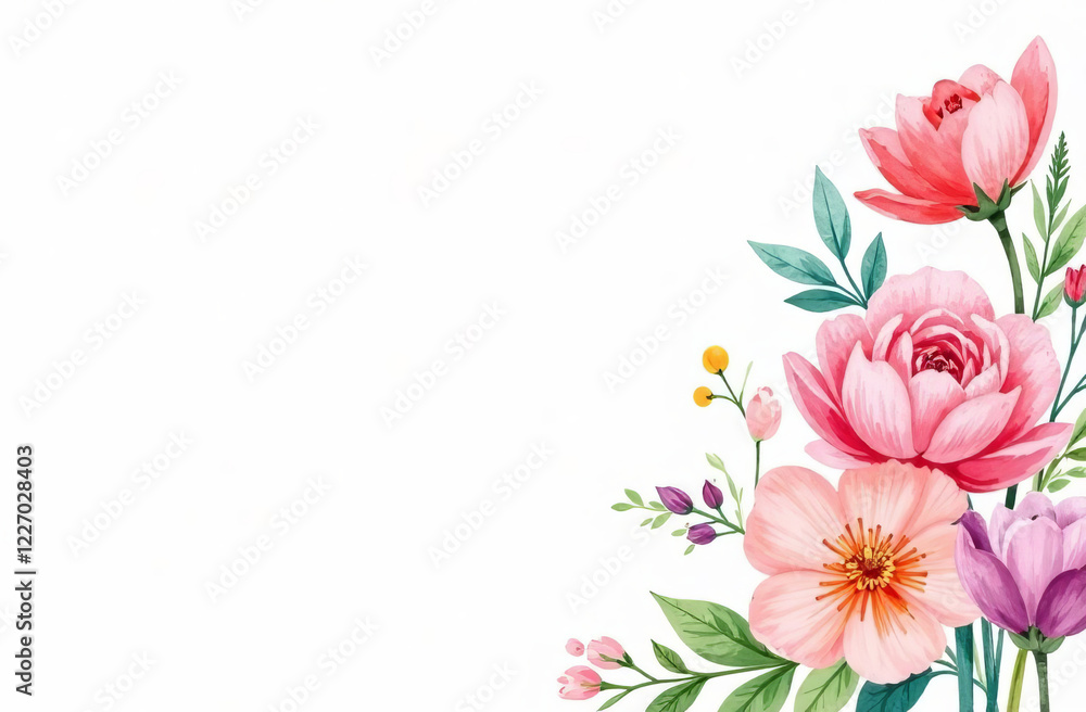 Spring flowers on a greeting card, space for text. Pastel colors. Spring flowers on a greeting card, space for text. Pastel colors.