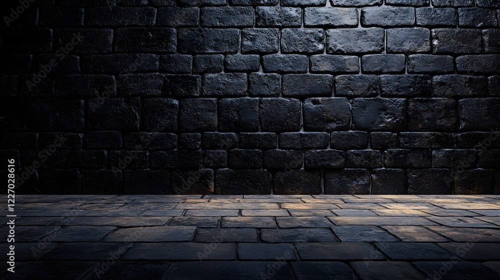 Fototapeta premium dark stone wall and cobblestone floor background