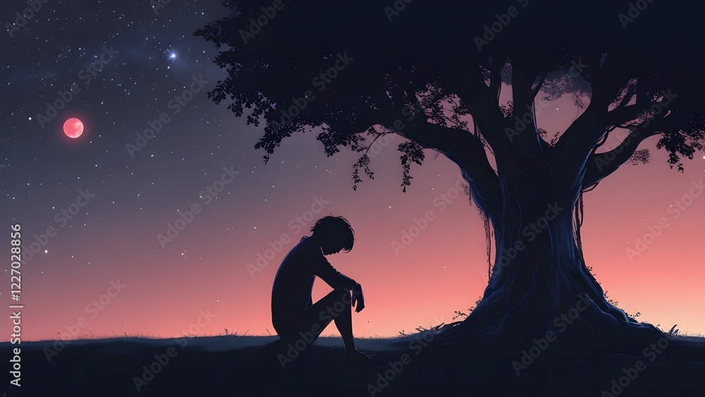 silhouette of a person sitting under a tree silhouette of a person sitting under a tree