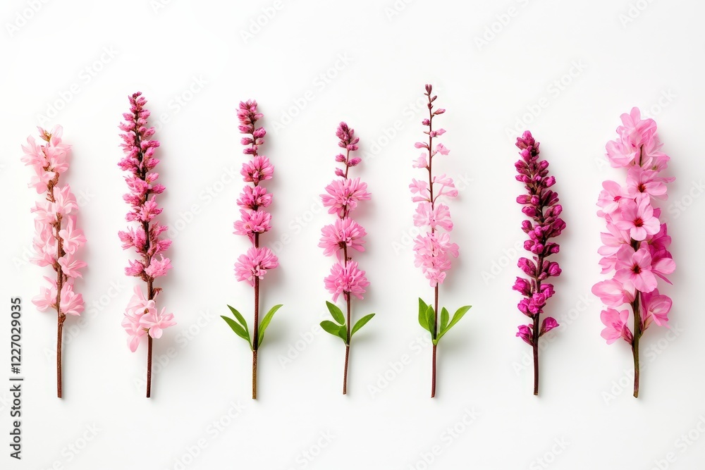 Fototapeta premium A stunning array of pink flowers displayed in elegant stems, creating a visual treat perfect for floral arrangements or decorative displays, showcasing nature's beauty.