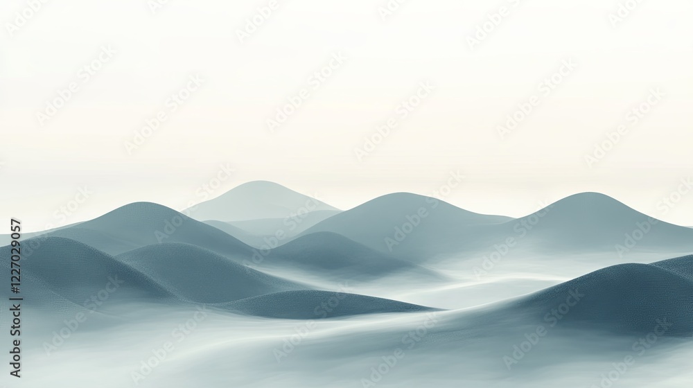 Fototapeta premium Misty Morning Hills: Rolling hills partially shrouded in early morning mist. picture