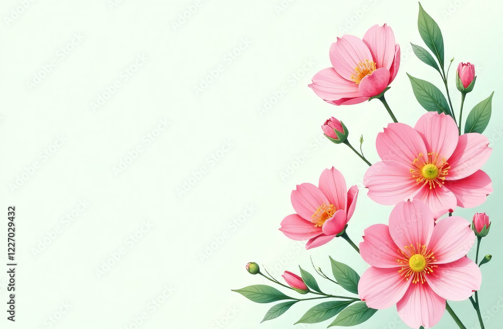 Spring flowers on a greeting card, space for text. Pastel colors. Spring flowers on a greeting card, space for text. Pastel colors.