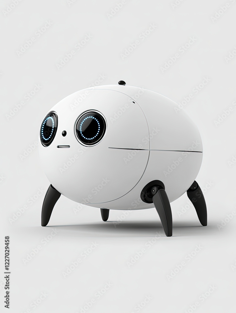 Obraz premium This round robot features large expressive eyes and a playful design, conveying a sense of warmth and friendliness that resonates with human emotions.
