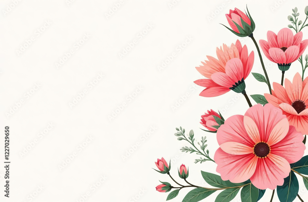 Spring flowers on a greeting card, space for text. Pastel colors. Spring flowers on a greeting card, space for text. Pastel colors.