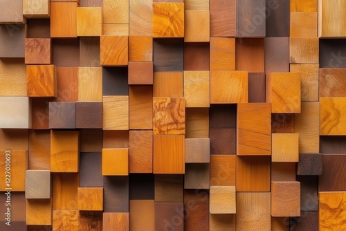 A mosaic of vibrantly colored light wood blocks that highlights the beauty of materials and the warmth of colors in a contemporary artistic style.