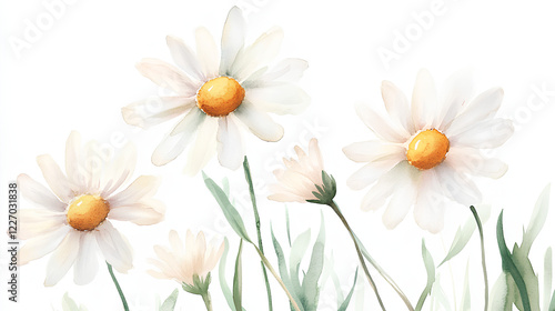 Delicate Watercolor Clipart of Daisies with Soft White Petals and Yellow Centers