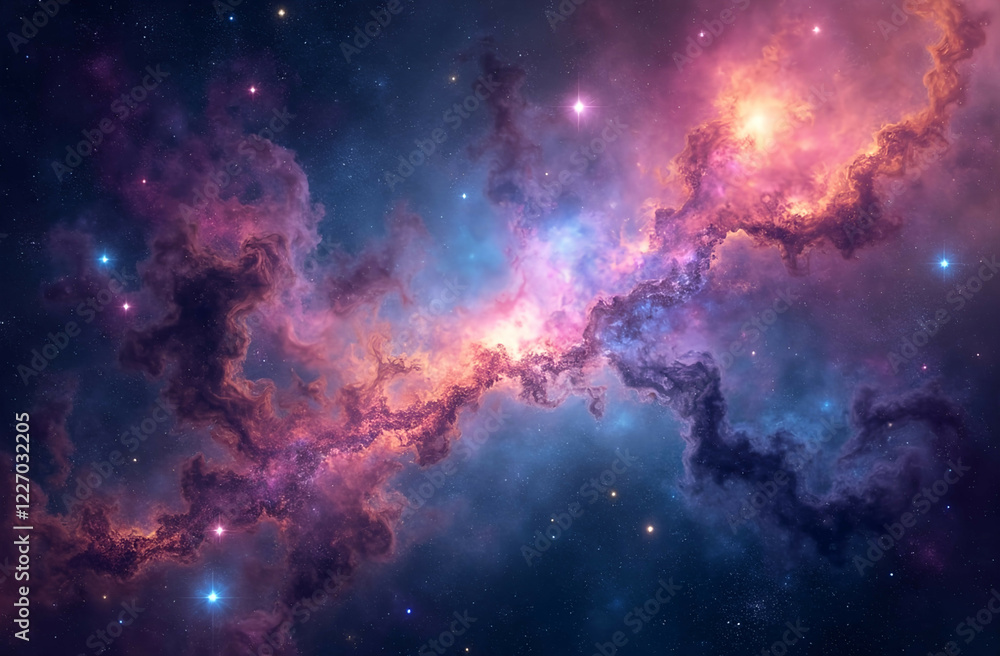 Fototapeta premium Stunning view of a colorful nebula in deep space showcasing vibrant colors and celestial formations