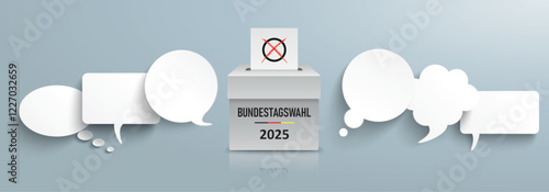 Sprechblasen Kommunikation Bundestagswahl 2025 Wahlurne Header	