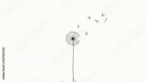 Wallpaper Mural Minimal Line Art Dandelion with Detailed Seeds Floating Torontodigital.ca