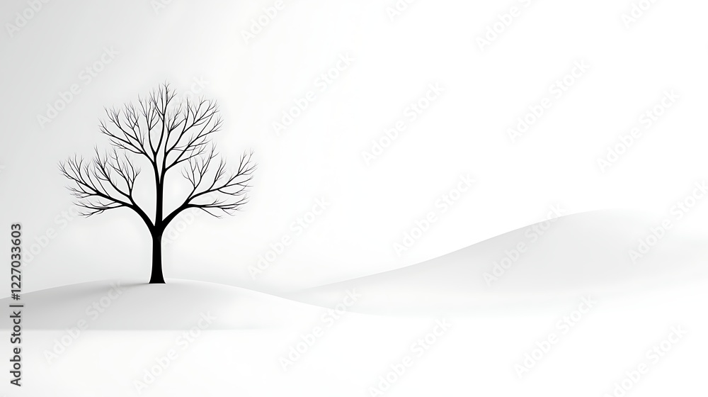 Obraz premium Solitary Winter Tree on Snowy Hill A Minimalist Landscape