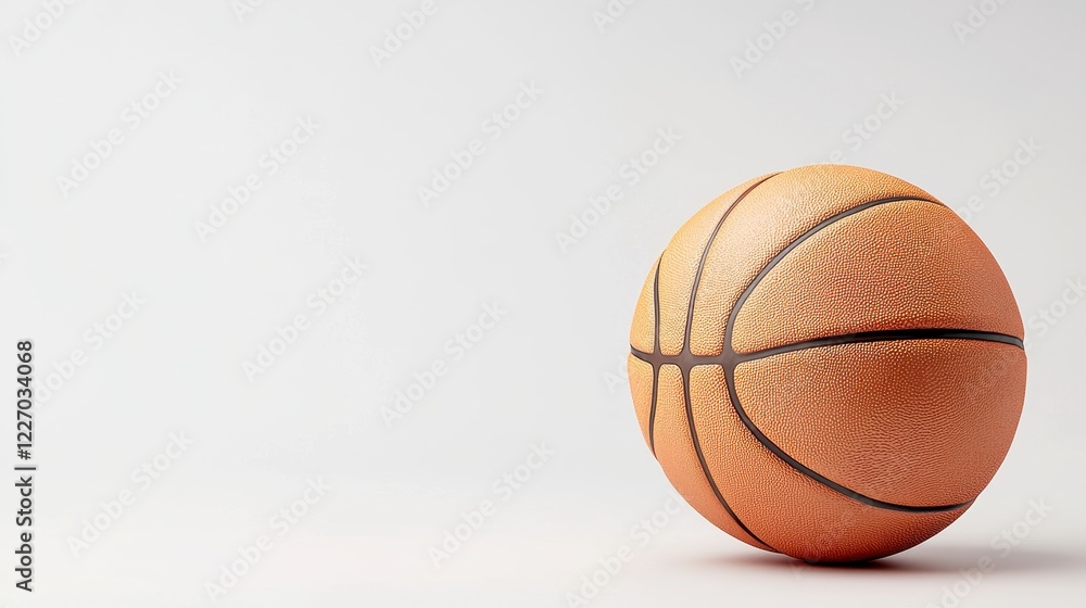 Obraz premium Close-up view of a basketball highlighting its textured surface on a minimalistic softly lit background in dynamic composition