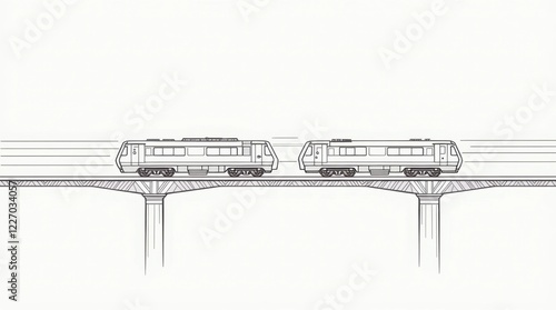 Minimalist Line Art Train Crossing Bridge
