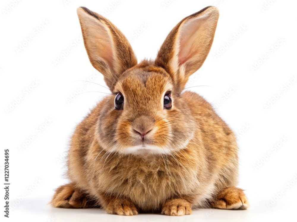 Fototapeta premium Adorable brown bunny, fluffy and cute, isolated in a studio; perfect Easter pet photography.