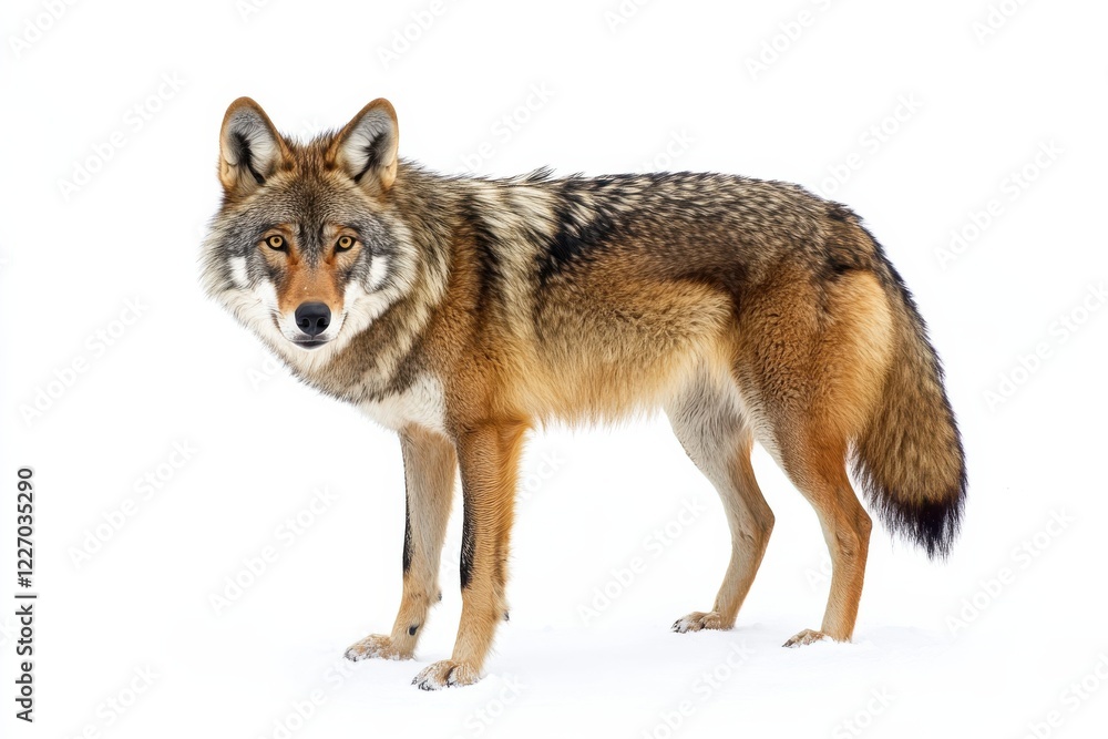 Fototapeta premium Majestic red wolf standing in snow.