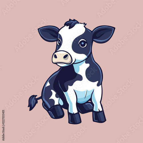 Cute cow cartoon sitting Vector Illustration