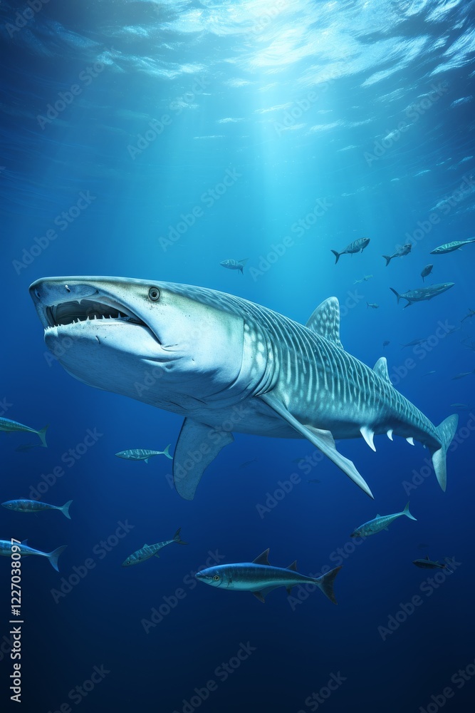 Majestic whale shark gliding through the crystal clear ocean depths. Generative AI Majestic whale shark gliding through the crystal clear ocean depths. Generative AI