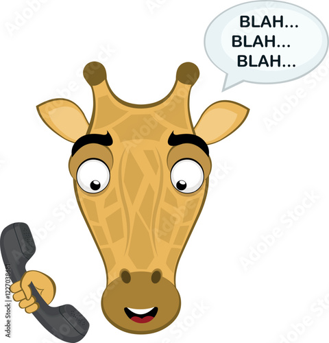 vector illustration emoji head character giraffe cartoon, talking on the phone and a speech bubble with the text blah