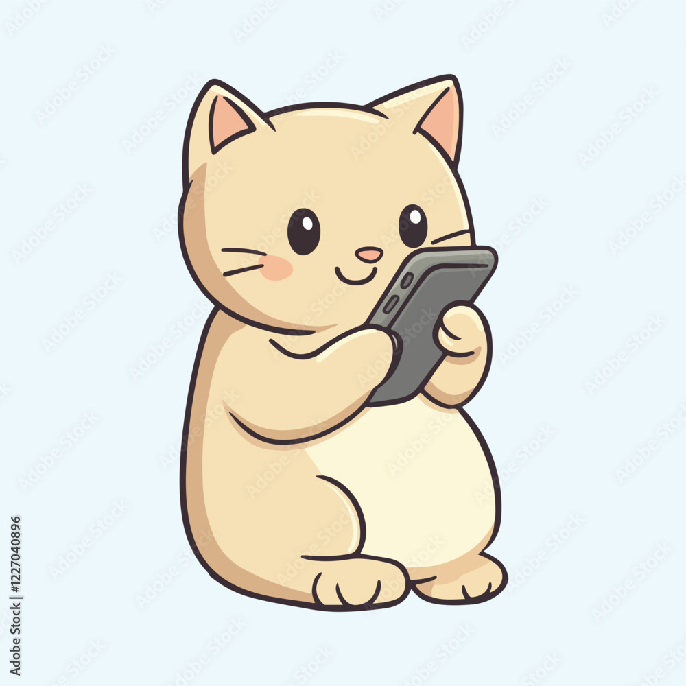 Cute cat holding a mobile phone Cartoon Vector Illustration Cute cat holding a mobile phone Cartoon Vector Illustration