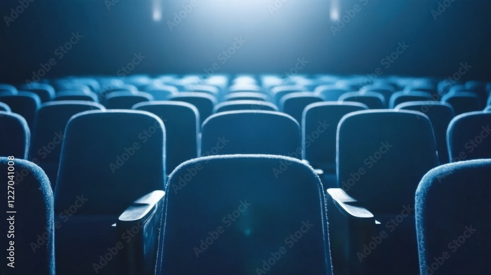 Fototapeta premium Empty Theater Seats With Blue Lighting and Cinematic Ambiance