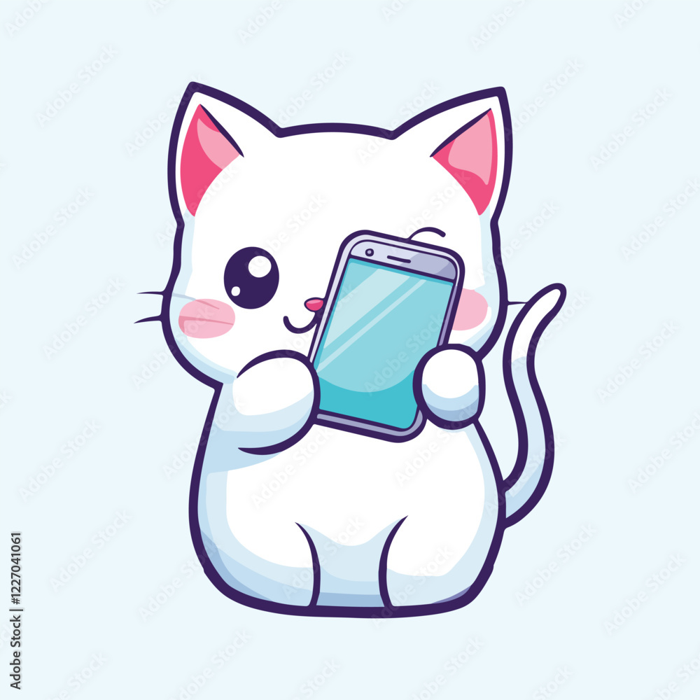 Cute cat holding a mobile phone Cartoon Vector Illustration Cute cat holding a mobile phone Cartoon Vector Illustration