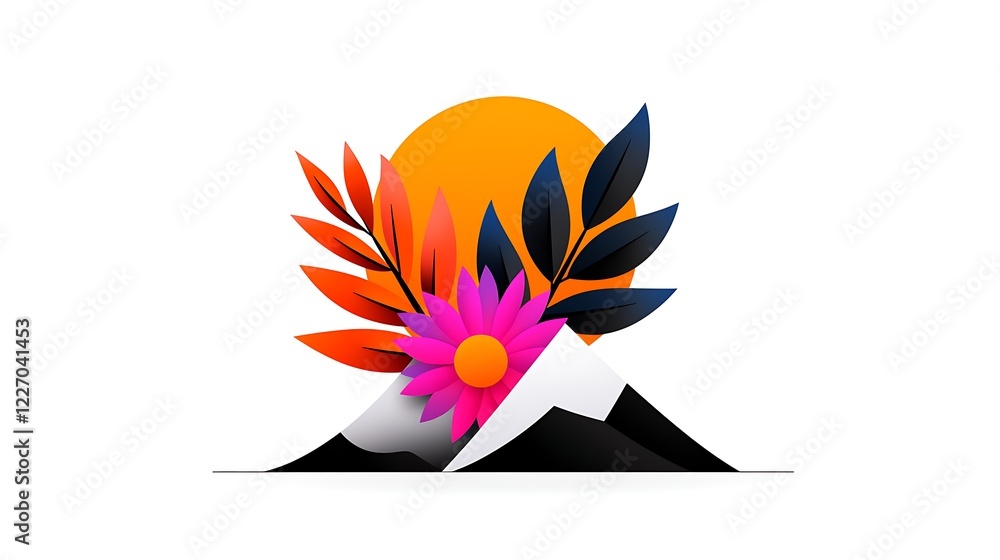 Obraz premium Vibrant Mountain Landscape with Sunset and Colorful Flowers