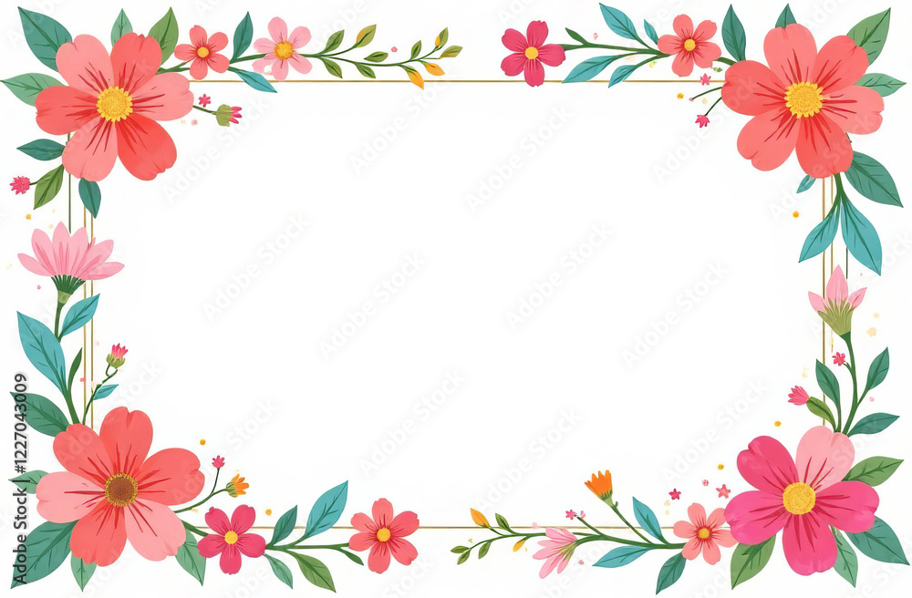 Pink spring flowers are arranged in a frame shape, with space for text in the center. Pink spring flowers are arranged in a frame shape, with space for text in the center.