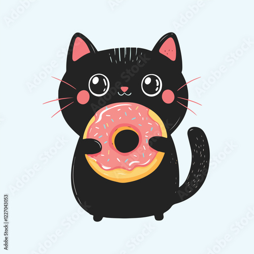 Cute cat holding a donut cartoon Vector Illustration