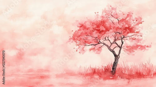 Watercolor Cherry blossom blooming flower,Sakura tree or forest side view,Cherry tree spring flower background,elements for environment and garden,botanical in spring season.