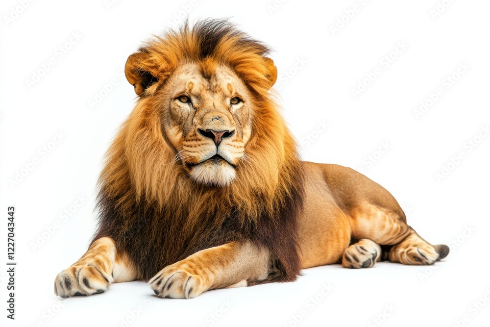 Majestic male lion resting, golden mane Majestic male lion resting, golden mane