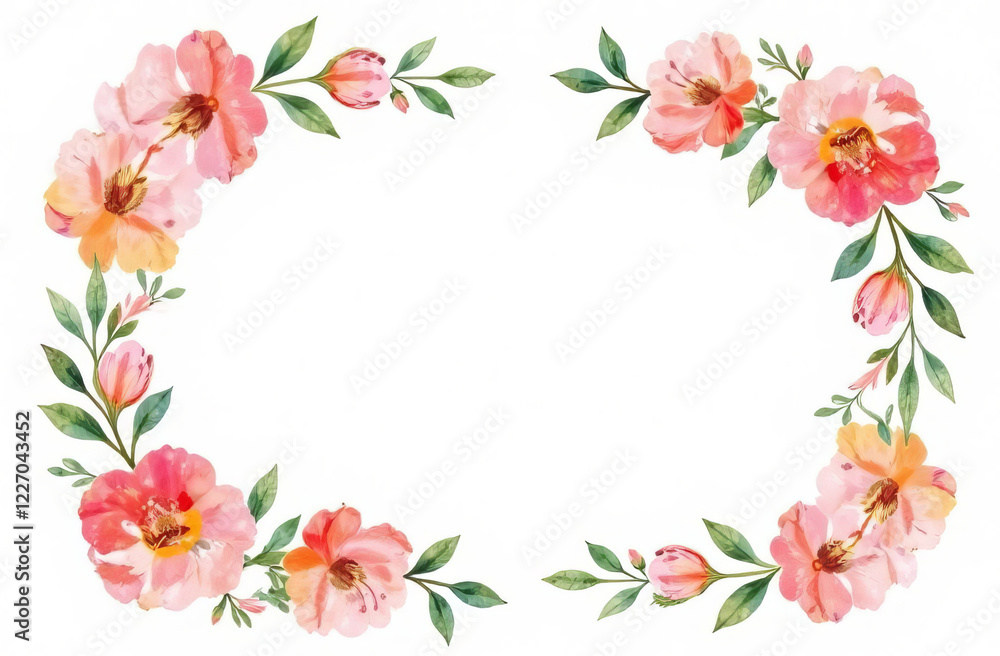 Pink spring flowers are arranged in a frame shape, with space for text in the center. Pink spring flowers are arranged in a frame shape, with space for text in the center.