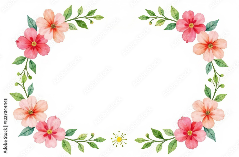 Pink spring flowers are arranged in a frame shape, with space for text in the center. Pink spring flowers are arranged in a frame shape, with space for text in the center.