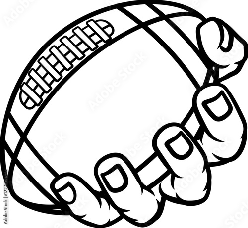 A mascot person hand or fist holding an American football ball
