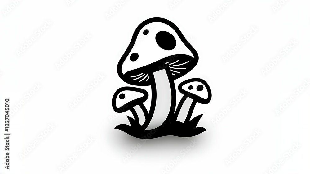 Black and White Mushroom Illustration With Simple Design Black and White Mushroom Illustration With Simple Design