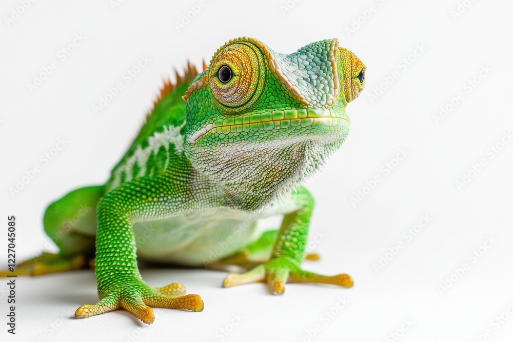 Fototapeta premium Żywy zielony kameleon z bliska