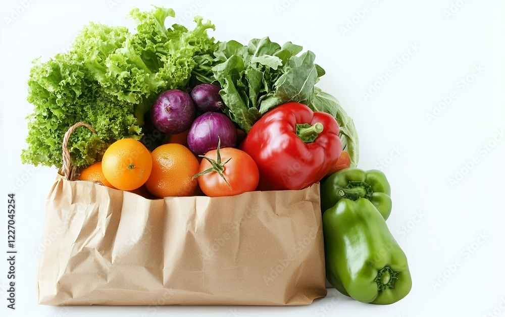 Grocery shopping with fresh organic vegetables and fruits, farm to table produce for a healthy diet Grocery shopping with fresh organic vegetables and fruits, farm to table produce for a healthy diet