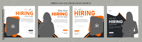Clean and simple employee hiring social media post banner template. We want a minimalistic flyer template with large text. We're hiring. We're pursuing creative concepts. Hiring for creative work. 
