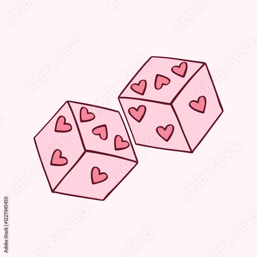 Cute Coquette aesthetic Dice with Hearts in hand drawn style and pink color for Valentine's Day