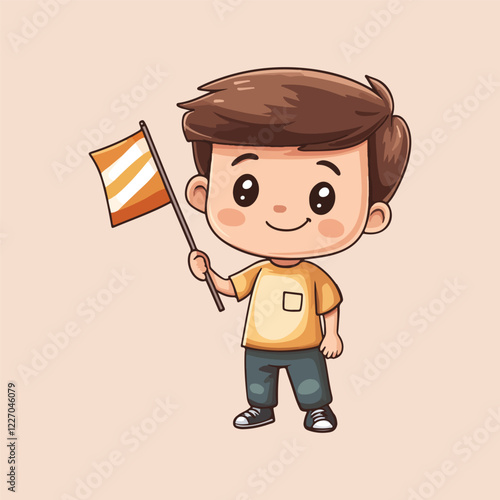 A cute boy holding a flag cartoon Vector Illustration