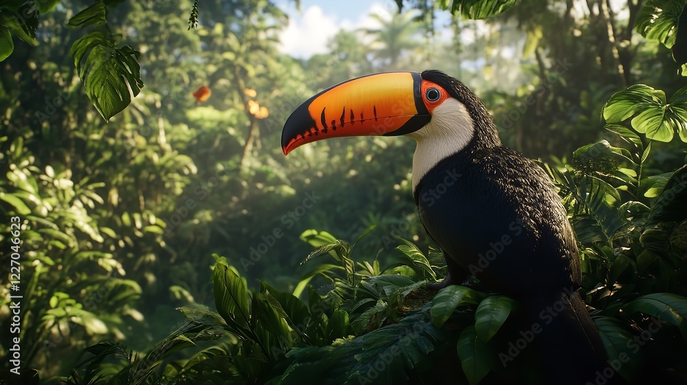 Fototapeta premium Channel-Billed Toucan (Ramphastos vitellinus) with Vibrant Plumage