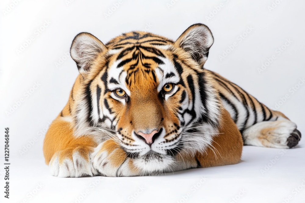 Obraz premium Majestic tiger resting, intense gaze.