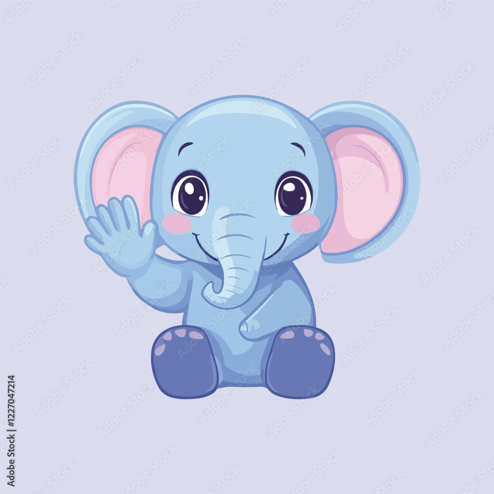 Obraz premium Cute elephant waving cartoon Vector Illustration