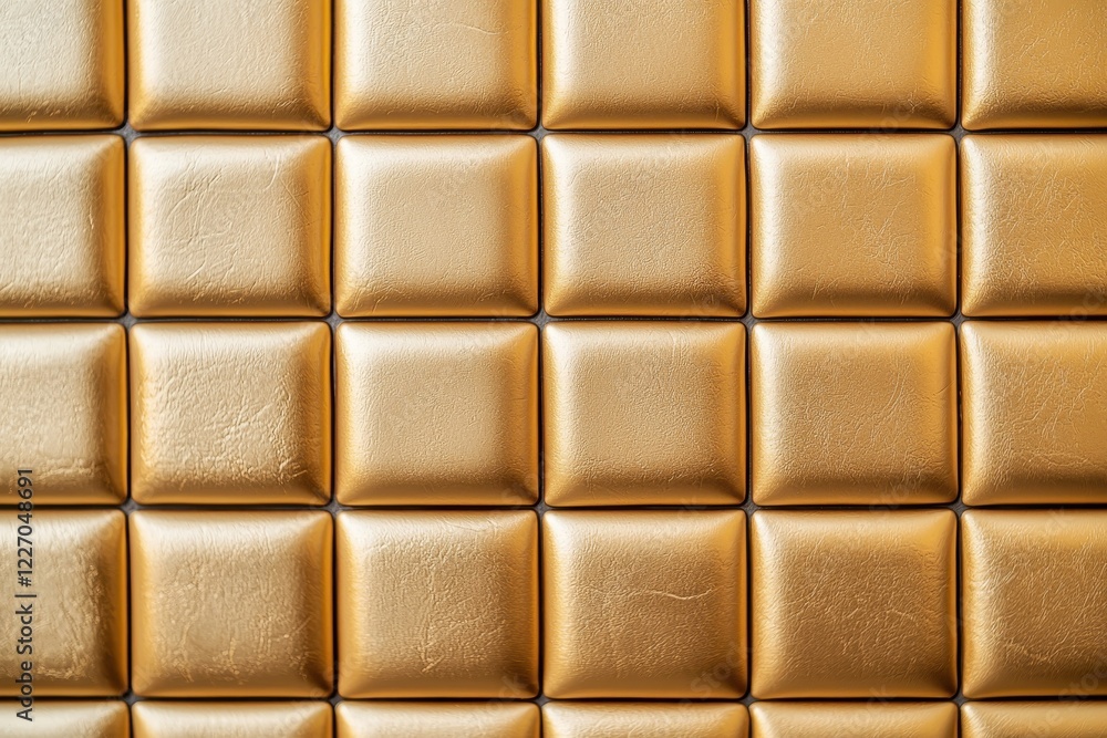 Naklejka premium Golden textured wall with square panels in a seamless pattern.