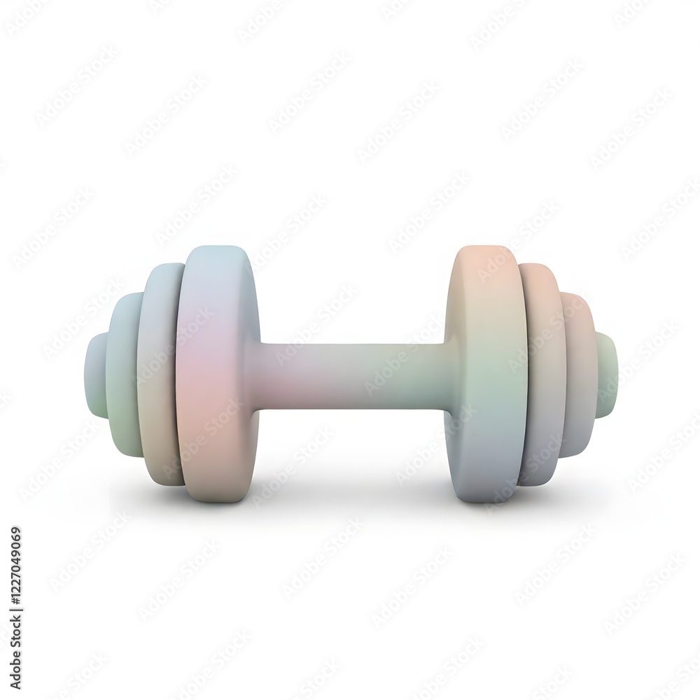 A pastel colored dumbbell rests on a white surface A pastel colored dumbbell rests on a white surface