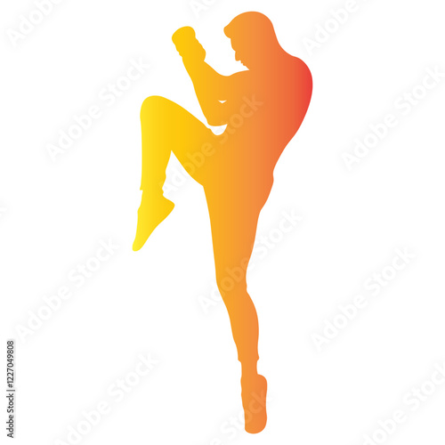 Male Boxing Player Silhouette with Colorful Design. Vector Illustration in Gradient Color