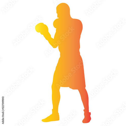 Male Boxing Player Silhouette with Colorful Design. Vector Illustration in Gradient Color
