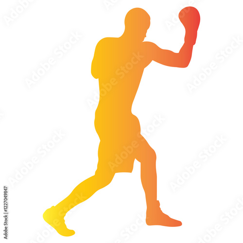 Male Boxing Player Silhouette with Colorful Design. Vector Illustration in Gradient Color